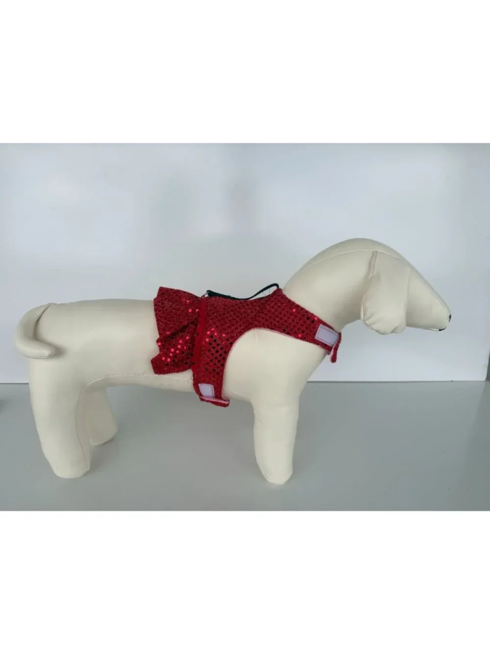 Handmade Small Dog Adjustable Dress Outfit w Harness Red Sequin